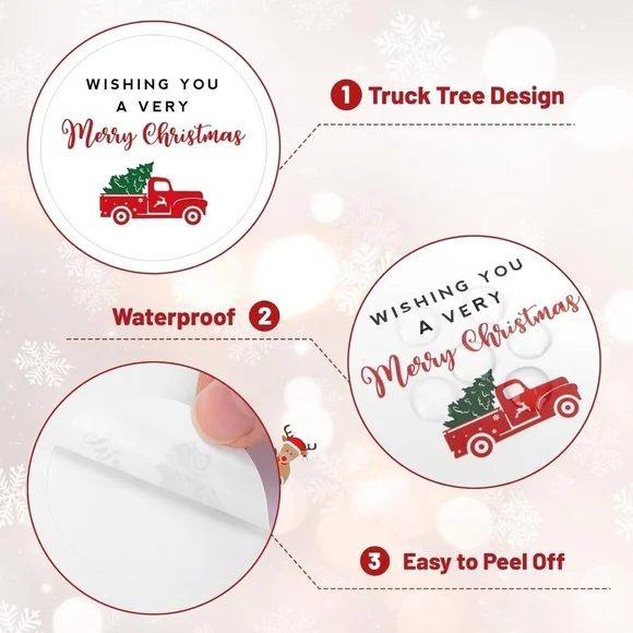 Merry Christmas Stickers 60ct - Red Truck Design - Picture 4 of 4